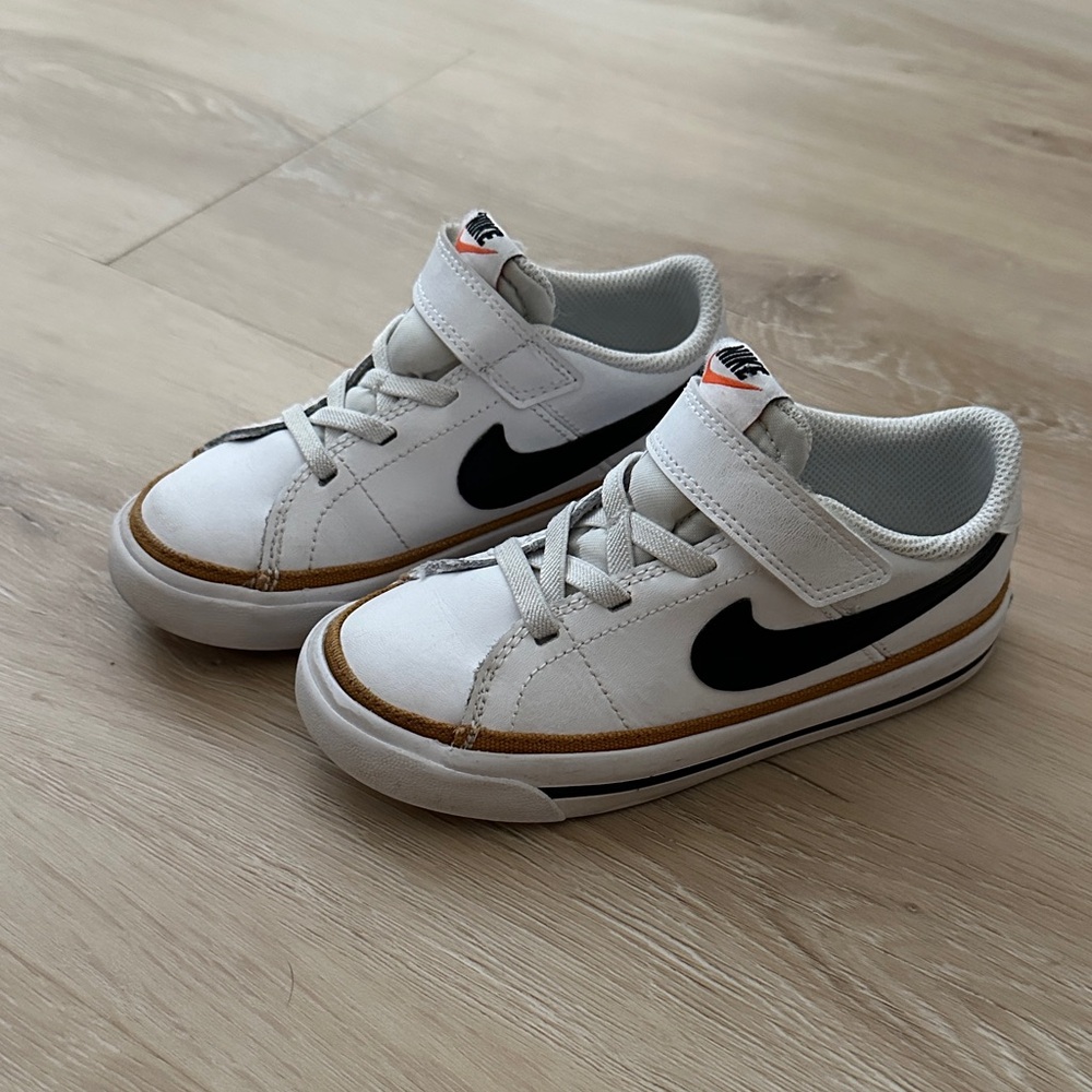 Nike Kids White and Black Sneakers with Tan Accents